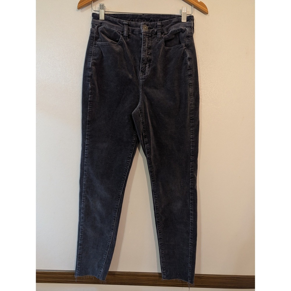 American Eagle Curvy Hi-Rise Jegging Corduroy Grey Raw Hem Pants Size 4 Long